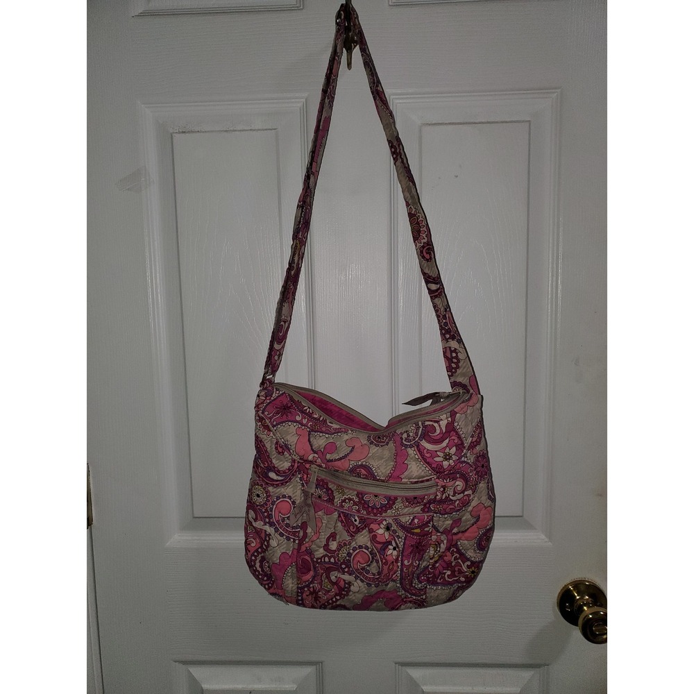 Vera Bradley Pink Purple Paisley Quilted Cotton Crossbody Bag Adjustable Strap